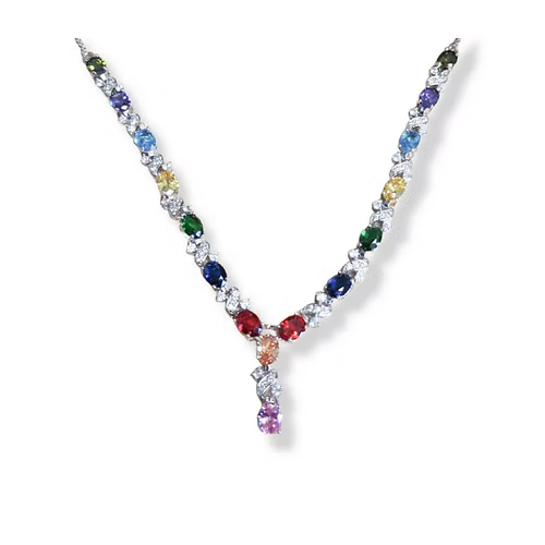 White Gold Finish Multicoloured Love And Kisses Necklace