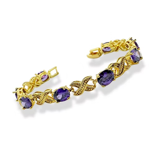 Yellow Gold Finish Amethyst Love And Kisses Bracelet