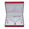 White Gold Finish Created Diamond Green Emerald Classic Retro Necklace & Dangle