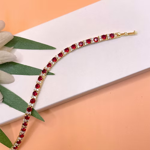 Yellow gold finish round cut red ruby bracelet