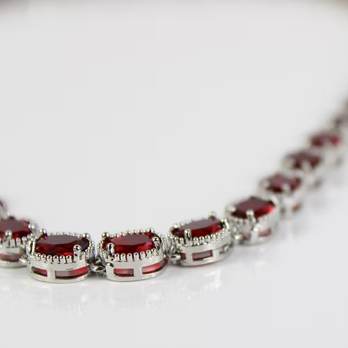 WHITE GOLD FINISH Red Ruby Oval Cut Crown Claw Necklace