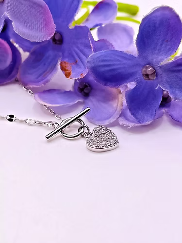 White Gold Finish Necklace with Heart Shaped Created Diamond Pendant