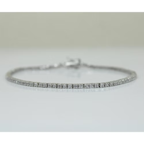 White Gold Finish Created Diamond Microscopic Round Cut Small Tennis Bracelet