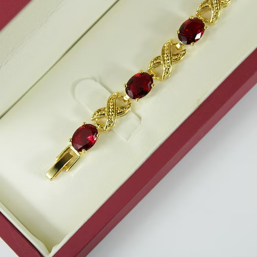 Yellow Gold Finish Ruby Love And Kisses Bracelet
