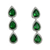 White Gold Finish Created Diamond Green Emerald Pear Cut Classic Dangle Earrings