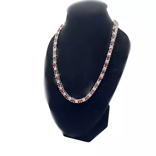 Elegant White Gold Round-Cut Created Diamond Red Garnet Necklace Set