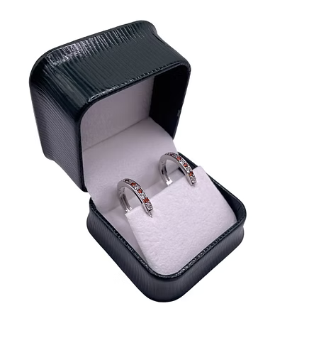 White Gold Finish Huggies Hoop Citrine and Created Diamond earring