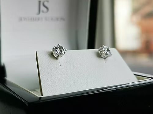White Gold Finish Round Cut Created Diamond Stud Earrings Perfect Gift