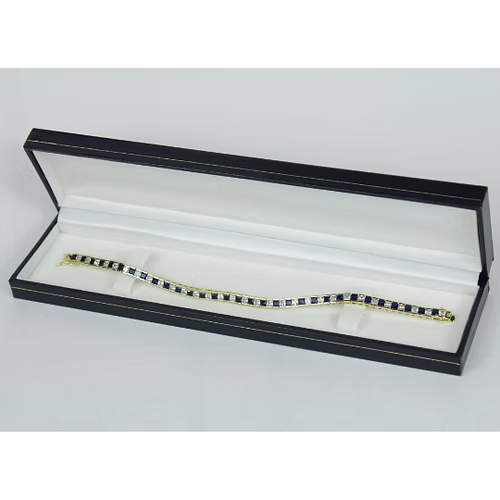 Yellow Gold Finish Created Diamond Blue Sapphire Princess Cut Tennis Bracelet