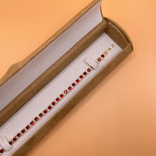 Yellow gold finish round cut red ruby bracelet