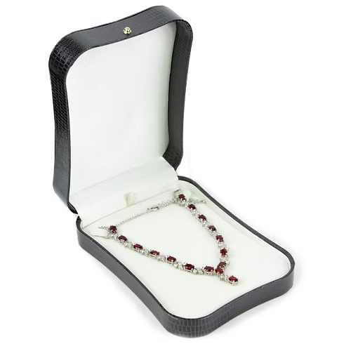 White Gold Finish Ruby Love And Kisses Necklace