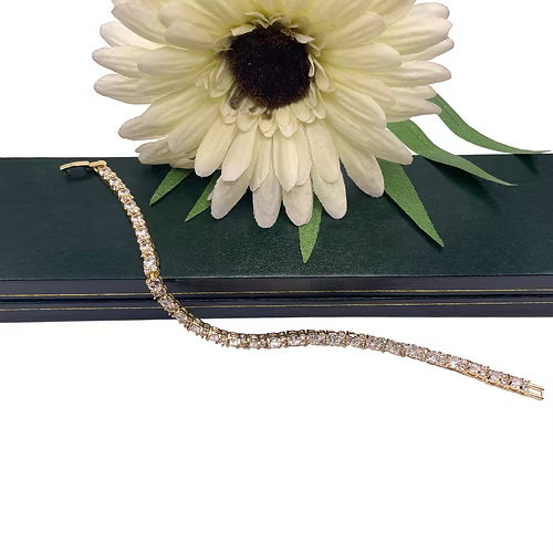 Yellow Gold Finish Round Cut 2 tiny Created Diamond Tennis Bracelet