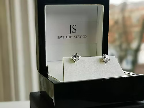 White Gold Finish Round Cut Created Diamond Stud Earrings Perfect Gift