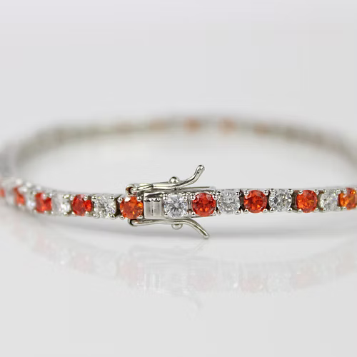 WHITE GOLD FINISH Orange Citrine Round Cut Alternating CD Bracelet