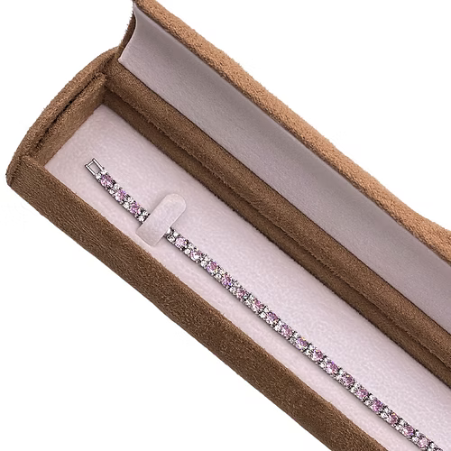 White Gold Finish Pink Tourmaline with 2 Created Diamond Tennis Bracelet