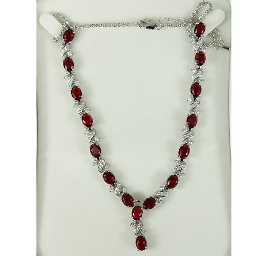 White Gold Finish Ruby Love And Kisses Necklace