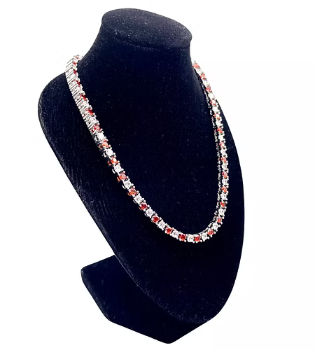 Elegant White Gold Round-Cut Created Diamond Red Garnet Necklace Set