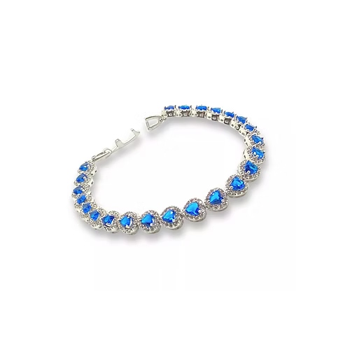 White gold finish blue sapphire created diamond heart cut bracelet Gift Idea