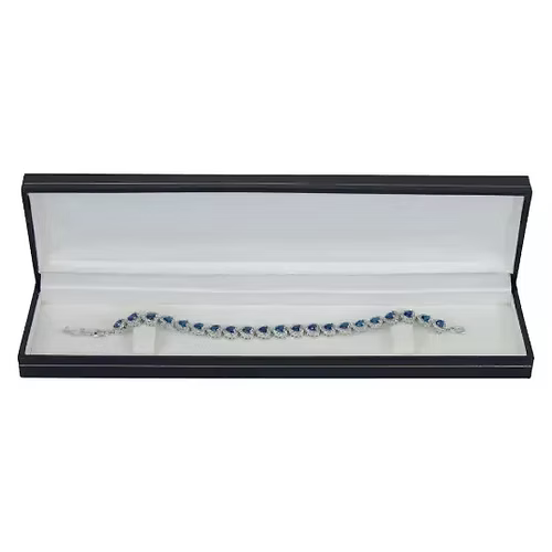 White gold finish blue sapphire created diamond heart cut bracelet Gift Idea