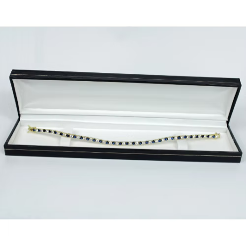 Yellow Gold Finish Created Diamond Blue Sapphire Round Cut Tennis Bracelet