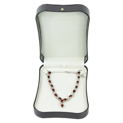 White Gold Finish Ruby Love And Kisses Necklace