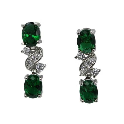 White Gold Finish Created Diamond Green Emerald "Love and Kisses" Jewellery Set