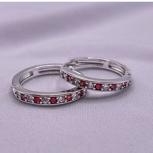 White Gold Finish Huggies Hoop Citrine and Created Diamond earring