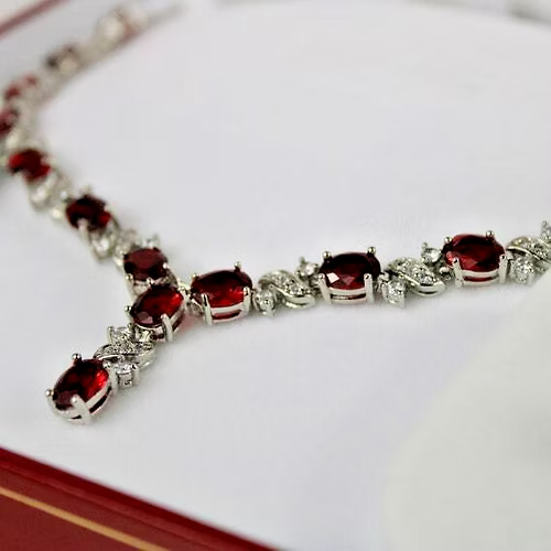 WHITE GOLD FINISH Ruby Created Diamond Love and Kisses Necklace Earrings Set