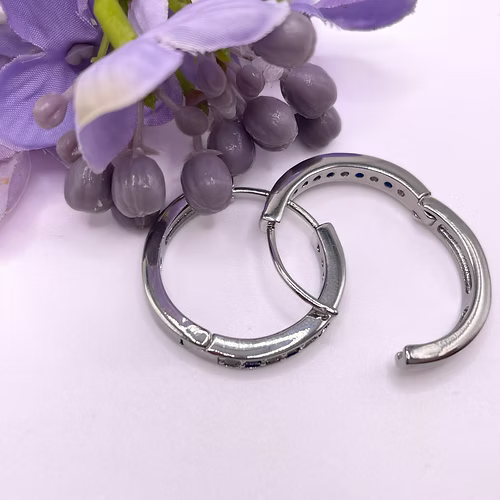 White Gold Finish Huggies Hoop Citrine and Created Diamond earring