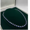 WHITE GOLD FINISH Oval Cut Blue Sapphire and Round Cut Created Diamond Necklace