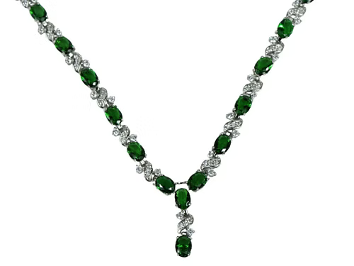 White Gold Finish Emerald Love And Kisses Necklace