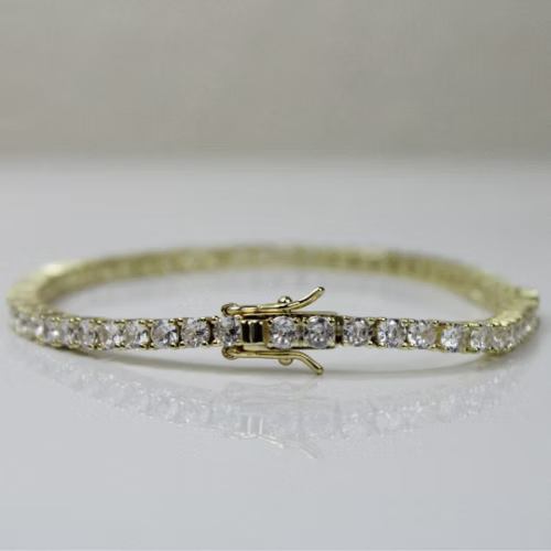 Yellow Gold Finish 3mm Created Diamond Round Cut Tennis Bracelet