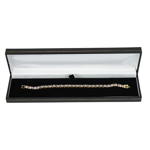 Yellow Gold Finish Purple Amethyst Flower Design Tennis Bracelet