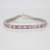 WHITE GOLD FINISH Pink Tourmaline Princess Cut Alternating CD Bracelet