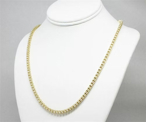 Yellow Gold Finish Created Diamond Round Cut Tennis Necklace