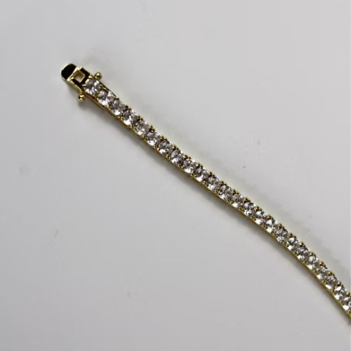 Yellow Gold Finish 3mm Created Diamond Round Cut Tennis Bracelet