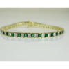 Yellow Gold Finish Created Diamond Green Emerald Princess Cut Tennis Bracelet