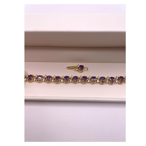 YELLOW GOLD FINISH Round Cut Purple Amethyst Created Diamond Bracelet
