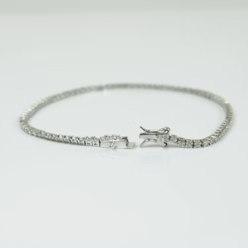 White Gold Finish Created Diamond Microscopic Round Cut Small Tennis Bracelet