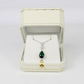 WHITE GOLD FINISH Green Emerald Pear Cut Created Diamond Pendant Necklace