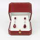 WHITE GOLD FINISH Red Ruby Pear Cut Dangle Created Diamonds Earrings