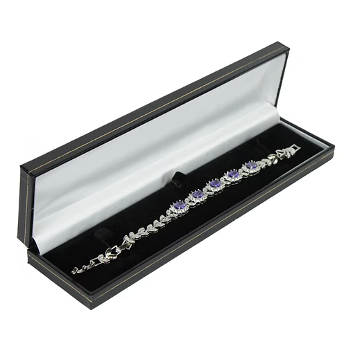 White Gold Finish Purple Amethyst Triple Flower Design Tennis Bracelet