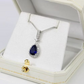 WHITE GOLD FINISH Blue Sapphire Pear Cut Created Diamond Necklace