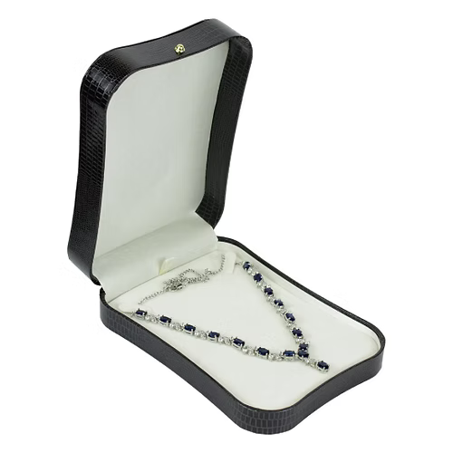 White Gold Finish Sapphire Love And Kisses Necklace