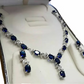 White gold finish oval blue sapphire and created diamond earrings necklace Set