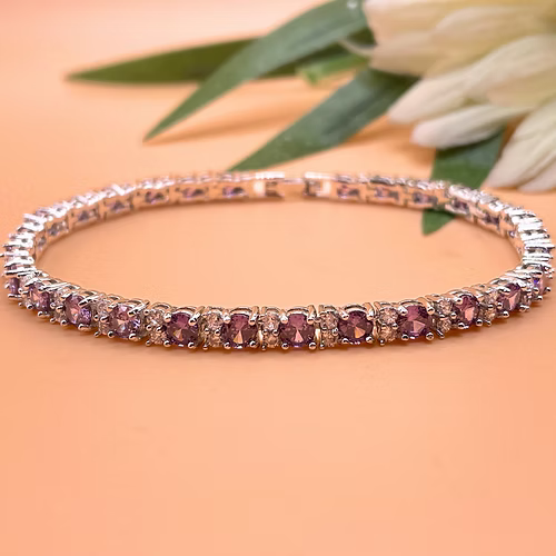 White Gold Finish Purple Amethyst bracelet