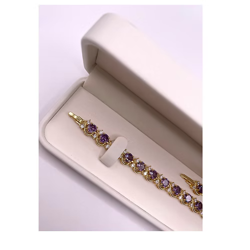 YELLOW GOLD FINISH Round Cut Purple Amethyst Created Diamond Bracelet