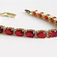 Yellow gold finish red ruby and created diamond Oval tennis bracelet gift idea