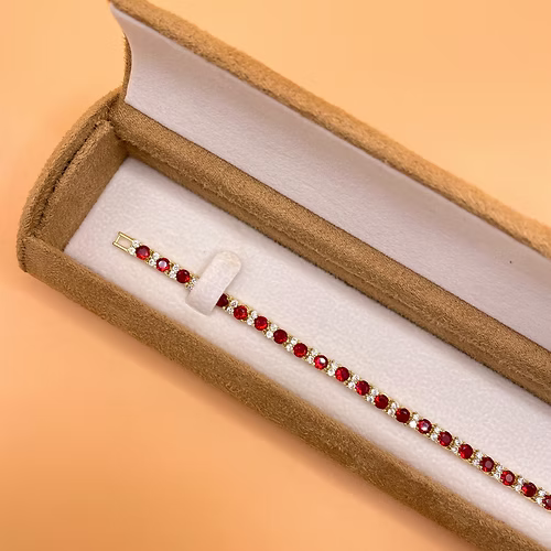 Yellow gold finish round cut red ruby bracelet