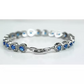 White gold finish blue sapphire created diamond heart cut bracelet Gift Idea